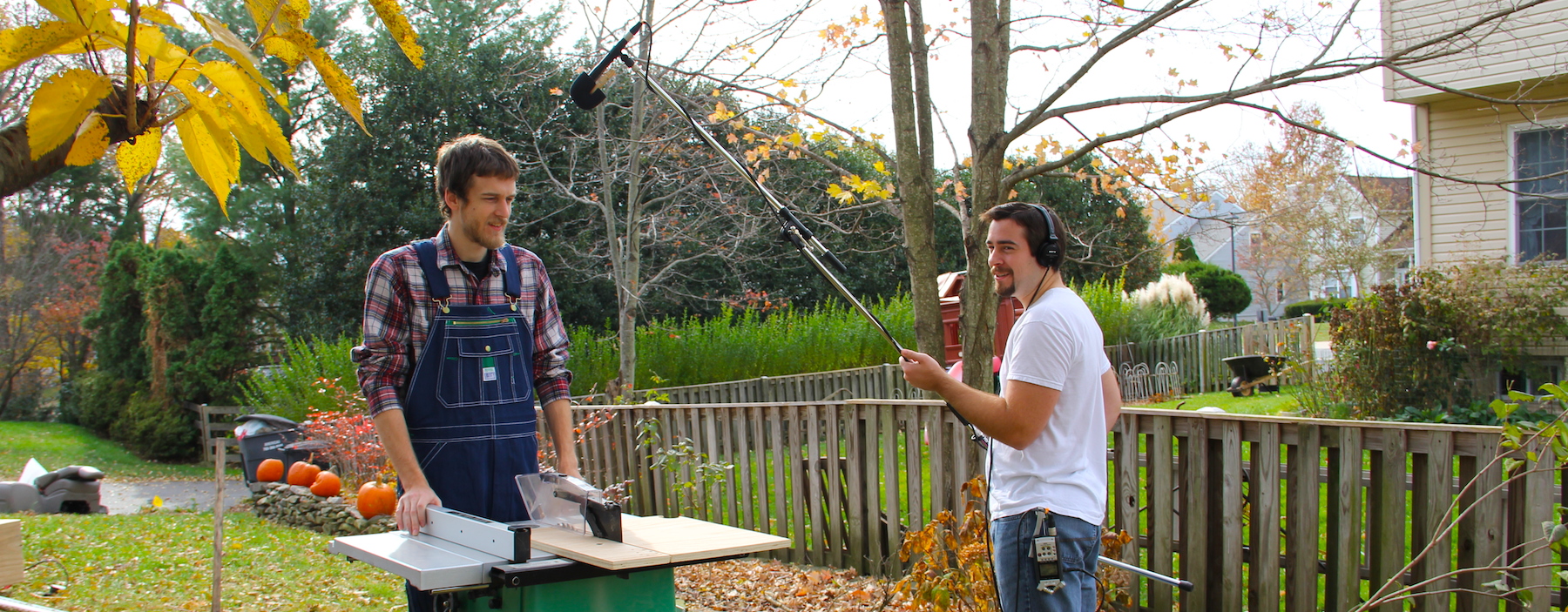 Steve recording Sean during the filming of Monsters in Suburbia: Dryer Beware